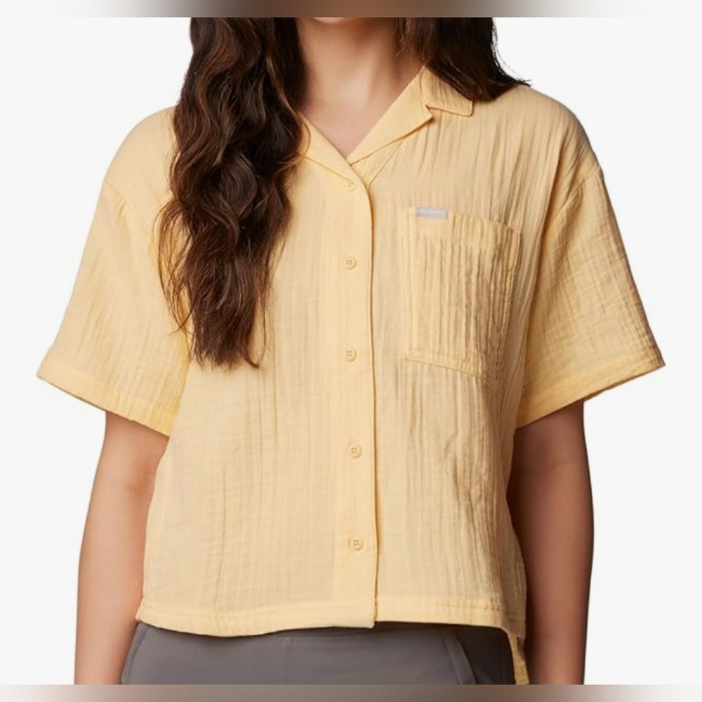 COLUMBIA Holly Hideaway Breezy Short Sleeve Top - Size L - Light Yellow (NWT) - Picture 2 of 14